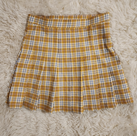 Altar'd State Yellow Plaid Pleated Mini Skirt - Picture 6 of 8